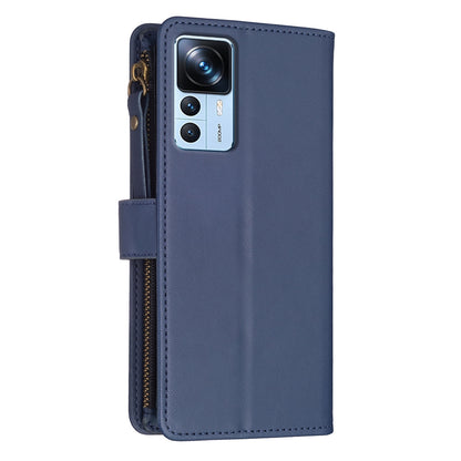 Xiaomi 12T Leather Flip Phone Case with Zipper Wallet and 9 Card Slots, Durable PU + TPU Material