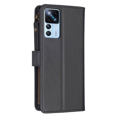 Xiaomi 12T Leather Flip Phone Case with Zipper Wallet and 9 Card Slots, Durable PU + TPU Material