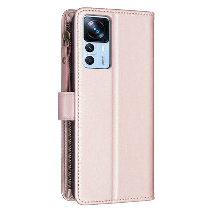 Xiaomi 12T Leather Flip Phone Case with Zipper Wallet and 9 Card Slots, Durable PU + TPU Material