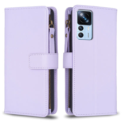 Xiaomi 12T Leather Flip Phone Case with Zipper Wallet and 9 Card Slots, Durable PU + TPU Material