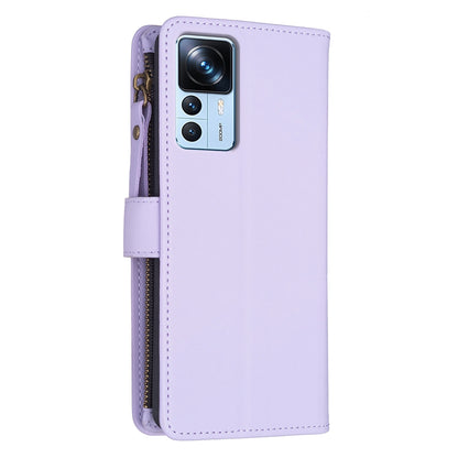 Xiaomi 12T Leather Flip Phone Case with Zipper Wallet and 9 Card Slots, Durable PU + TPU Material