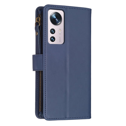 Xiaomi 12 Leather Flip Phone Case with Zipper Wallet and 9 Card Slots, Durable PU + TPU Material