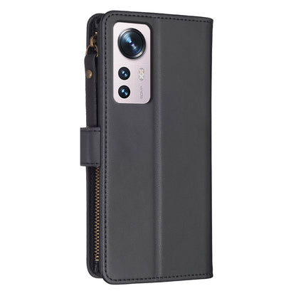 Xiaomi 12 Leather Flip Phone Case with Zipper Wallet and 9 Card Slots, Durable PU + TPU Material