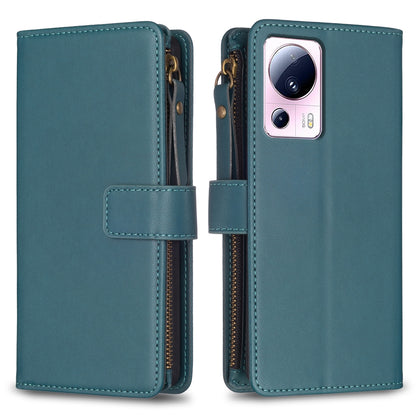 Xiaomi 13 Lite Leather Flip Phone Case with Zipper Wallet and 9 Card Slots, Durable PU + TPU Material