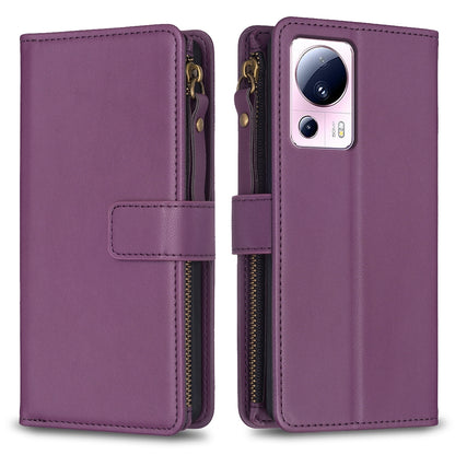 Xiaomi 13 Lite Leather Flip Phone Case with Zipper Wallet and 9 Card Slots, Durable PU + TPU Material