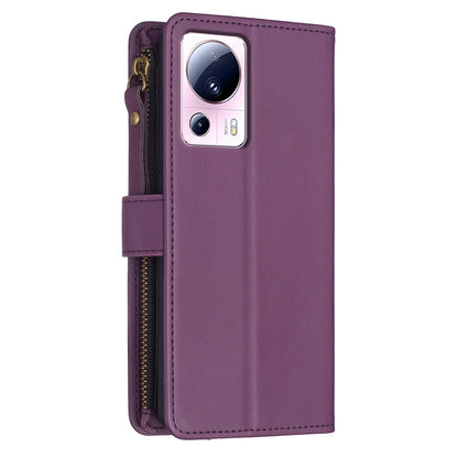 Xiaomi 13 Lite Leather Flip Phone Case with Zipper Wallet and 9 Card Slots, Durable PU + TPU Material