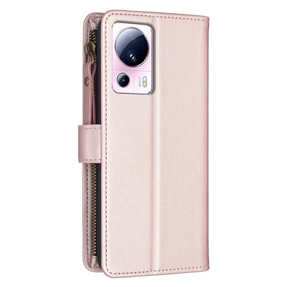 Xiaomi 13 Lite Leather Flip Phone Case with Zipper Wallet and 9 Card Slots, Durable PU + TPU Material