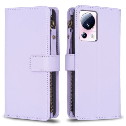 Xiaomi 13 Lite Leather Flip Phone Case with Zipper Wallet and 9 Card Slots, Durable PU + TPU Material