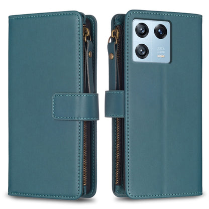 Xiaomi 13 Pro Leather Flip Phone Case with Zipper Wallet and 9 Card Slots, Durable PU + TPU Material