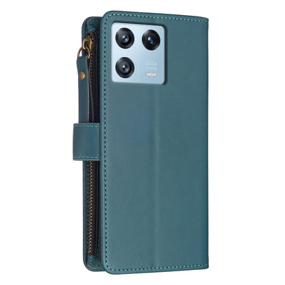 Xiaomi 13 Pro Leather Flip Phone Case with Zipper Wallet and 9 Card Slots, Durable PU + TPU Material