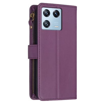 Xiaomi 13 Pro Leather Flip Phone Case with Zipper Wallet and 9 Card Slots, Durable PU + TPU Material