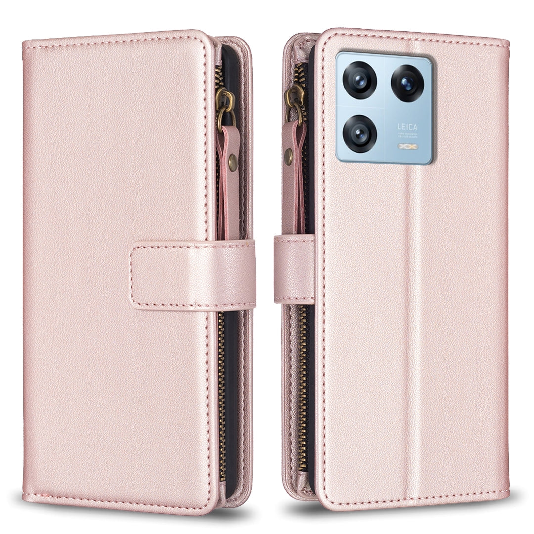 Xiaomi 13 Pro Leather Flip Phone Case with Zipper Wallet and 9 Card Slots, Durable PU + TPU Material