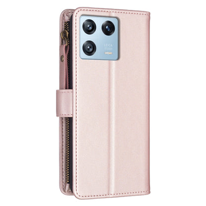 Xiaomi 13 Pro Leather Flip Phone Case with Zipper Wallet and 9 Card Slots, Durable PU + TPU Material