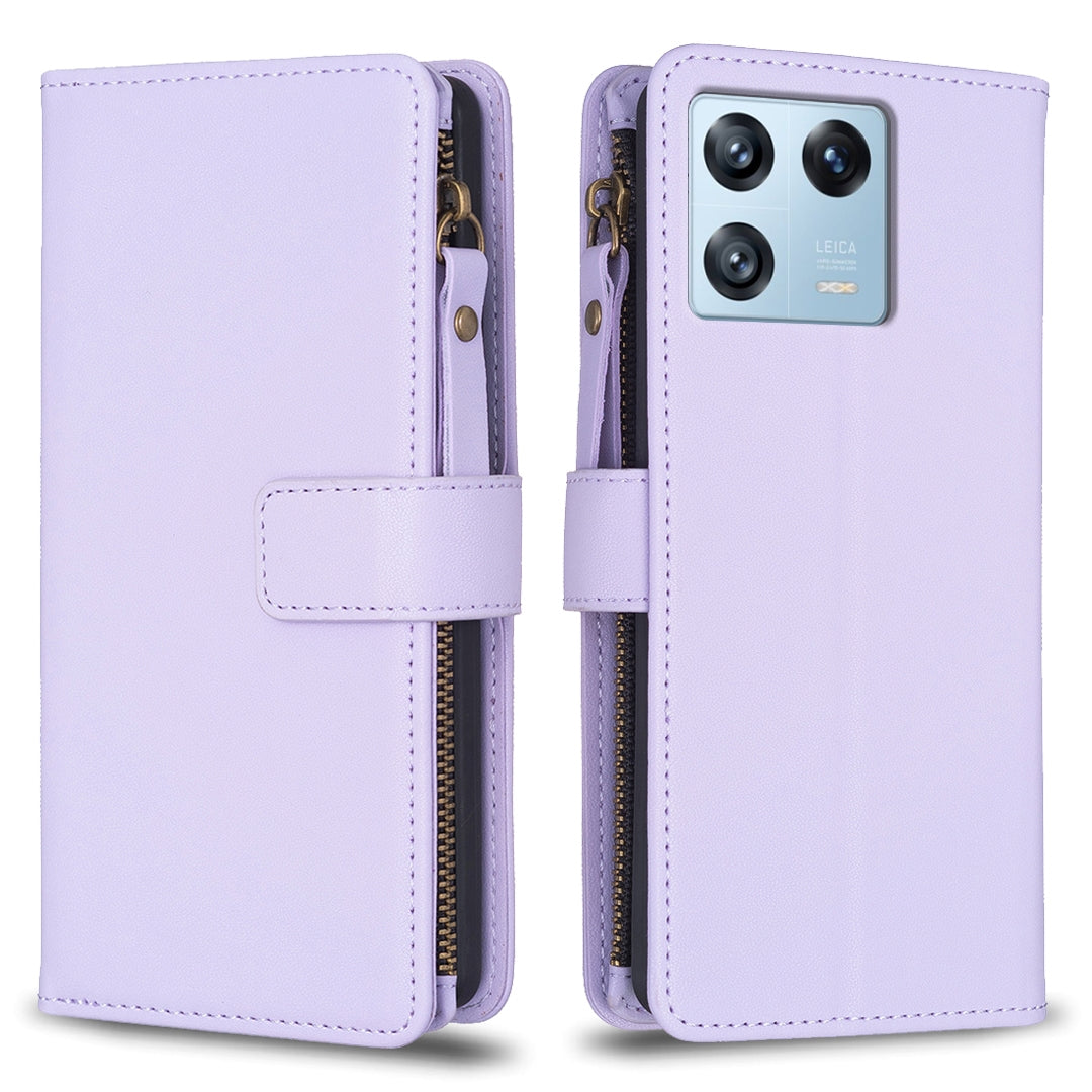 Xiaomi 13 Pro Leather Flip Phone Case with Zipper Wallet and 9 Card Slots, Durable PU + TPU Material