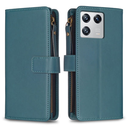 Xiaomi 13 Leather Flip Phone Case with Zipper Wallet and 9 Card Slots, Durable PU + TPU Material