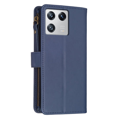 Xiaomi 13 Leather Flip Phone Case with Zipper Wallet and 9 Card Slots, Durable PU + TPU Material