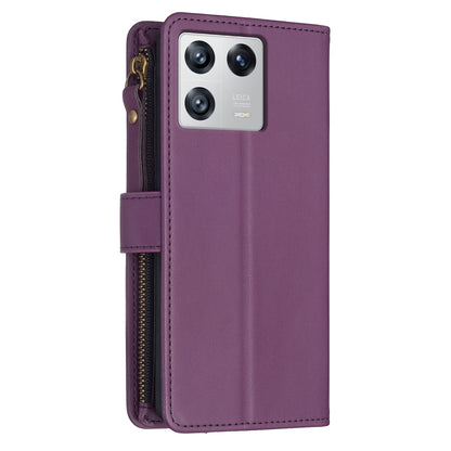 Xiaomi 13 Leather Flip Phone Case with Zipper Wallet and 9 Card Slots, Durable PU + TPU Material