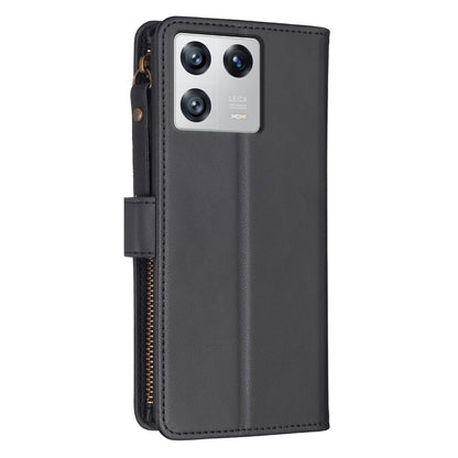 Xiaomi 13 Leather Flip Phone Case with Zipper Wallet and 9 Card Slots, Durable PU + TPU Material