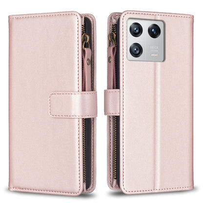 Xiaomi 13 Leather Flip Phone Case with Zipper Wallet and 9 Card Slots, Durable PU + TPU Material