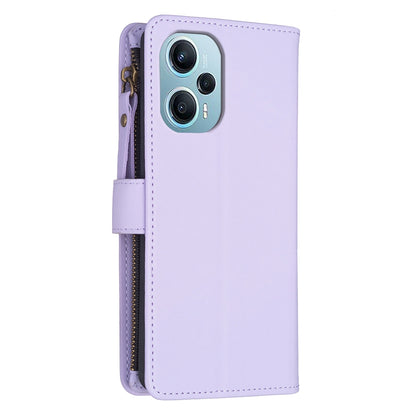 Xiaomi Poco F5 5G Leather Flip Phone Case with Zipper Wallet and 9 Card Slots, Durable PU + TPU Material