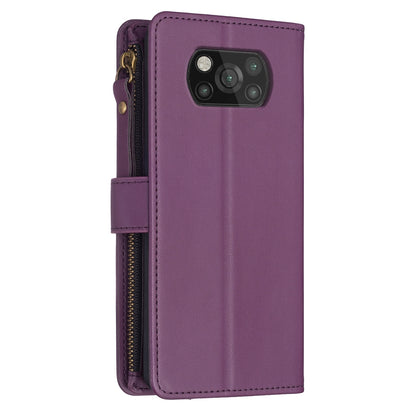 Xiaomi Poco X3 Leather Flip Phone Case with Zipper Wallet and 9 Card Slots, Durable PU + TPU Material