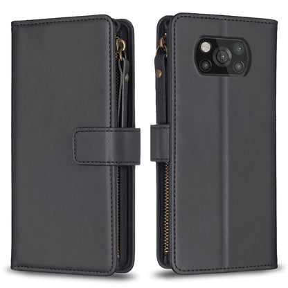 Xiaomi Poco X3 Leather Flip Phone Case with Zipper Wallet and 9 Card Slots, Durable PU + TPU Material