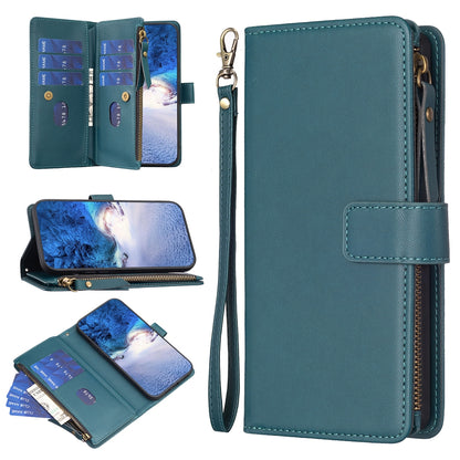 Xiaomi Redmi 12 4G Leather Flip Phone Case with Zipper Wallet and 9 Card Slots, Durable PU + TPU Material