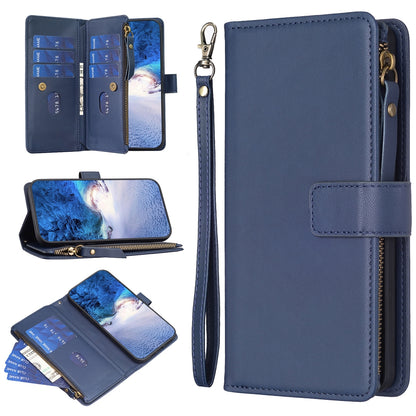 Xiaomi Redmi 12 4G Leather Flip Phone Case with Zipper Wallet and 9 Card Slots, Durable PU + TPU Material