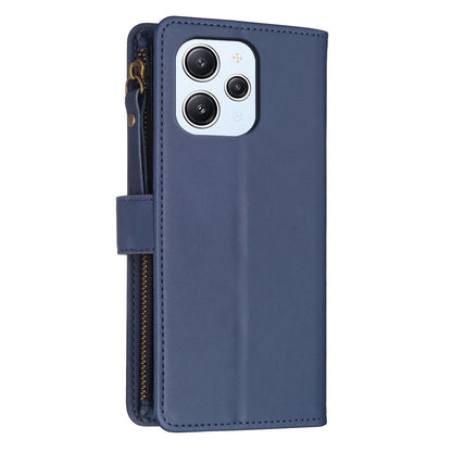 Xiaomi Redmi 12 4G Leather Flip Phone Case with Zipper Wallet and 9 Card Slots, Durable PU + TPU Material