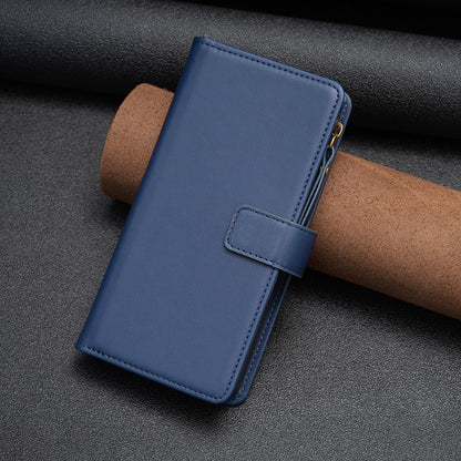 Xiaomi Redmi 12 4G Leather Flip Phone Case with Zipper Wallet and 9 Card Slots, Durable PU + TPU Material