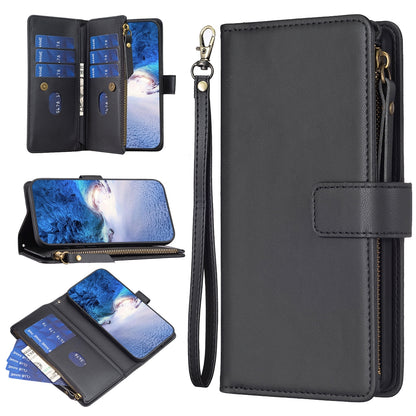 Xiaomi Redmi 12 4G Leather Flip Phone Case with Zipper Wallet and 9 Card Slots, Durable PU + TPU Material