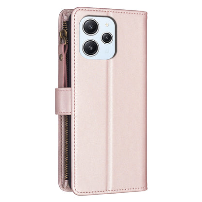 Xiaomi Redmi 12 4G Leather Flip Phone Case with Zipper Wallet and 9 Card Slots, Durable PU + TPU Material