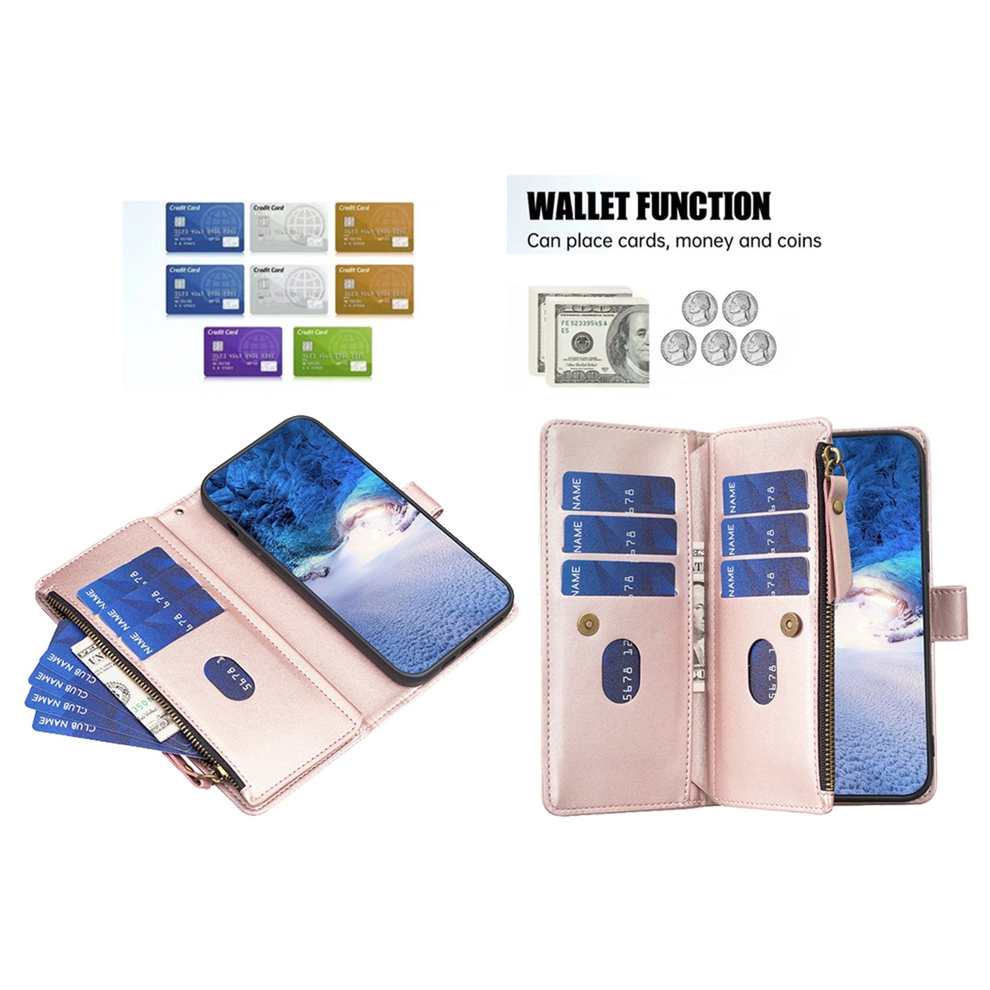 Xiaomi Redmi 12 4G Leather Flip Phone Case with Zipper Wallet and 9 Card Slots, Durable PU + TPU Material