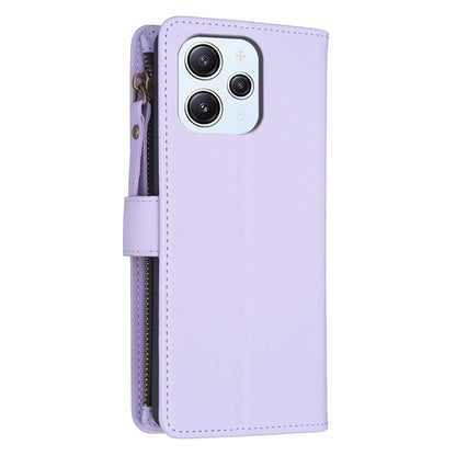 Xiaomi Redmi 12 4G Leather Flip Phone Case with Zipper Wallet and 9 Card Slots, Durable PU + TPU Material