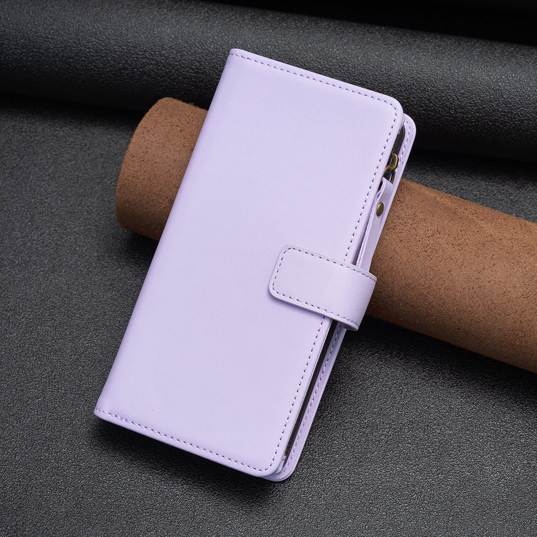 Xiaomi Redmi 12 4G Leather Flip Phone Case with Zipper Wallet and 9 Card Slots, Durable PU + TPU Material