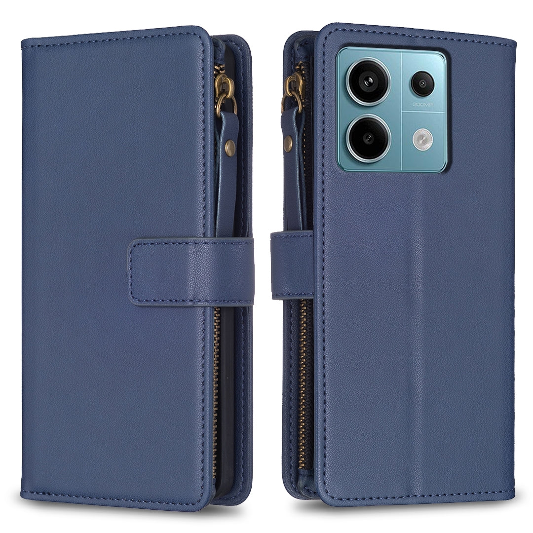 Xiaomi Redmi Note 13 Pro 5G Leather Flip Phone Case with Zipper Wallet and 9 Card Slots, Durable PU + TPU Material