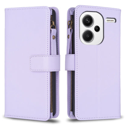 Xiaomi Redmi Note 13 Pro+ 5G Leather Flip Phone Case with Zipper Wallet and 9 Card Slots, Durable PU + TPU Material