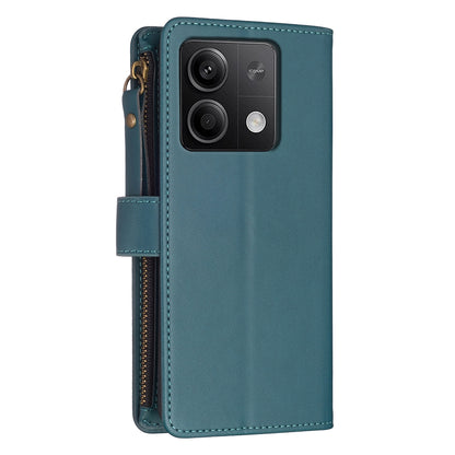 Xiaomi Redmi Note 13 Leather Flip Phone Case with Zipper Wallet and 9 Card Slots, Durable PU + TPU Material