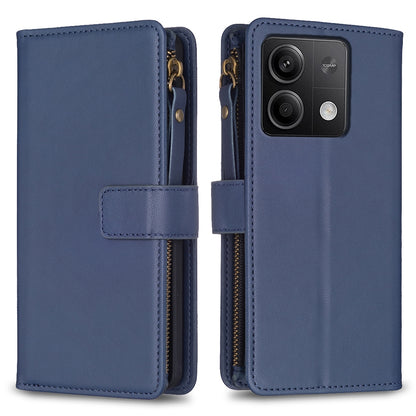 Xiaomi Redmi Note 13 Leather Flip Phone Case with Zipper Wallet and 9 Card Slots, Durable PU + TPU Material