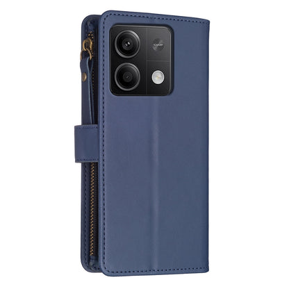 Xiaomi Redmi Note 13 Leather Flip Phone Case with Zipper Wallet and 9 Card Slots, Durable PU + TPU Material