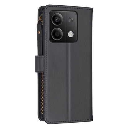 Xiaomi Redmi Note 13 Leather Flip Phone Case with Zipper Wallet and 9 Card Slots, Durable PU + TPU Material