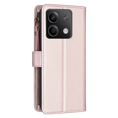 Xiaomi Redmi Note 13 Leather Flip Phone Case with Zipper Wallet and 9 Card Slots, Durable PU + TPU Material