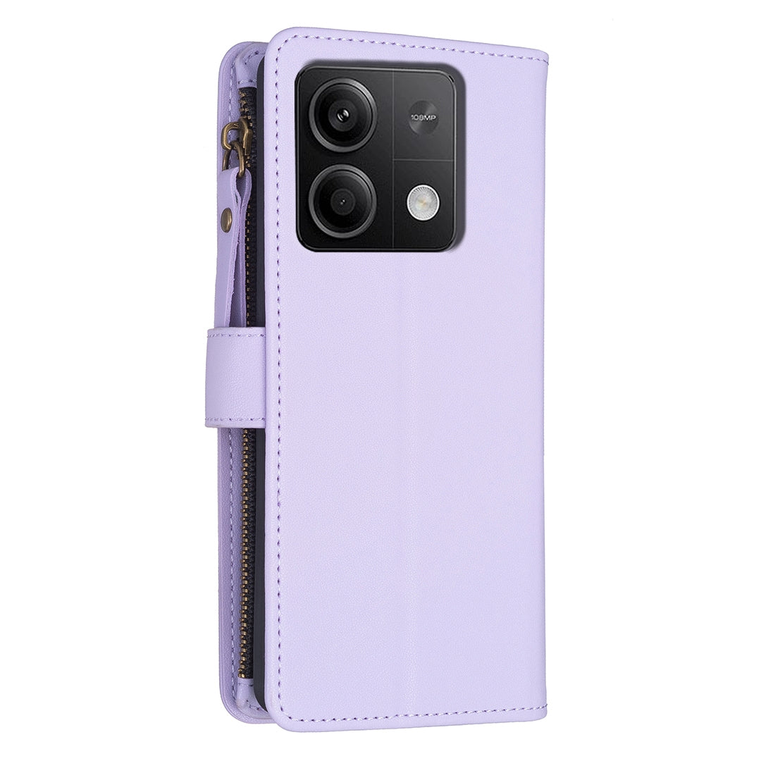 Xiaomi Redmi Note 13 Leather Flip Phone Case with Zipper Wallet and 9 Card Slots, Durable PU + TPU Material