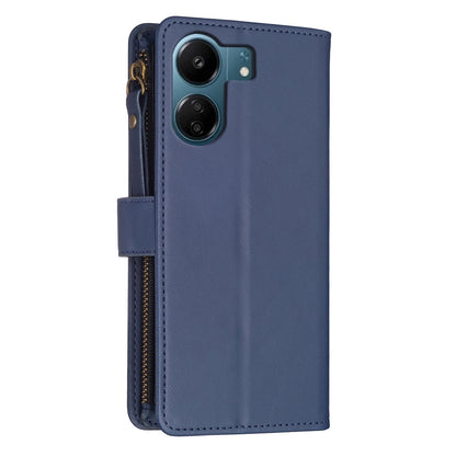 Xiaomi Redmi 13C Leather Flip Phone Case with Zipper Wallet and 9 Card Slots, Durable PU + TPU Material