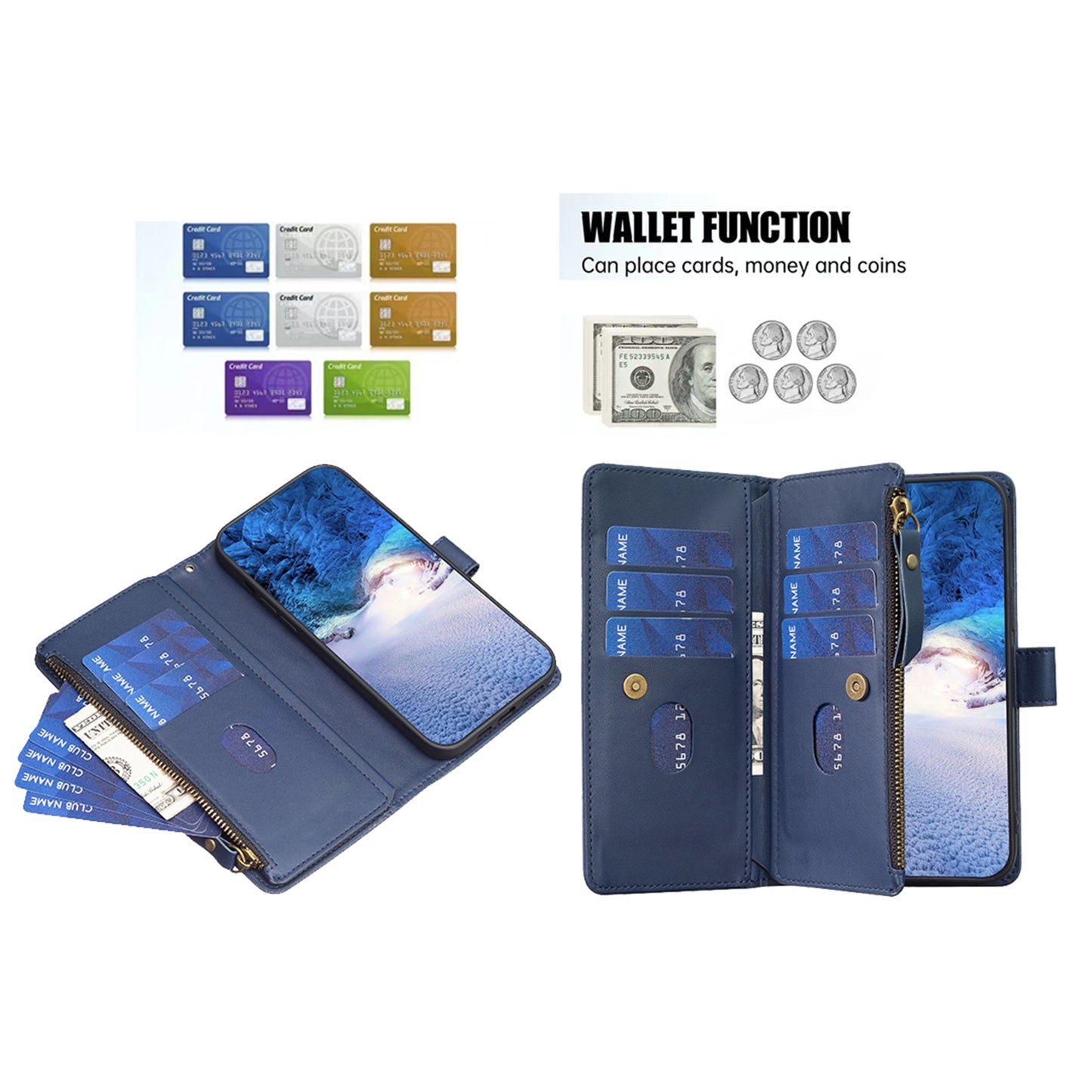 Xiaomi Redmi Note 13 4G Global Leather Flip Phone Case with Zipper Wallet and 9 Card Slots, Durable PU + TPU Material