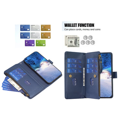 Xiaomi Redmi Note 13 4G Global Leather Flip Phone Case with Zipper Wallet and 9 Card Slots, Durable PU + TPU Material