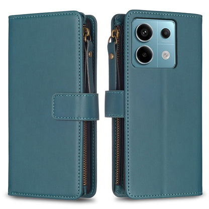 Xiaomi Redmi Note 13 Pro 4G Global Leather Flip Phone Case with Zipper Wallet and 9 Card Slots, Durable PU + TPU Material