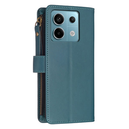 Xiaomi Redmi Note 13 Pro 4G Global Leather Flip Phone Case with Zipper Wallet and 9 Card Slots, Durable PU + TPU Material