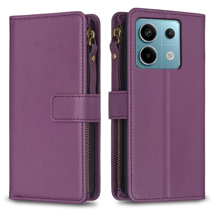 Xiaomi Redmi Note 13 Pro 4G Global Leather Flip Phone Case with Zipper Wallet and 9 Card Slots, Durable PU + TPU Material