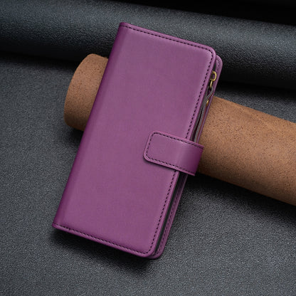 Xiaomi Redmi Note 13 Pro 4G Global Leather Flip Phone Case with Zipper Wallet and 9 Card Slots, Durable PU + TPU Material